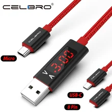 Светодиодный кабель mi cro USB с дисплеем, кабель usb type C, кабель USB для зарядки samsung S10 S10E Plus Xiaomi mi 9, кабель для быстрой зарядки и передачи данных, 1 м