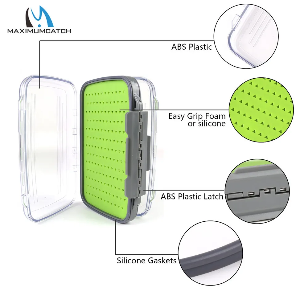 Maximumcatch Fly Fishing Box Easy-grip Silicone Insert Double Side/One Side  Clear Lid Fly Box