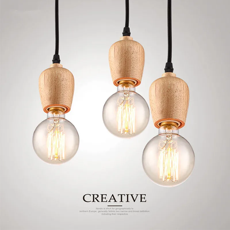 

Modern Oak Wood Pendant Lights Vintage Cord Pendant Lamp Hanging Lamp Kitchen Light Fixture Black Wire Suspension luminaire