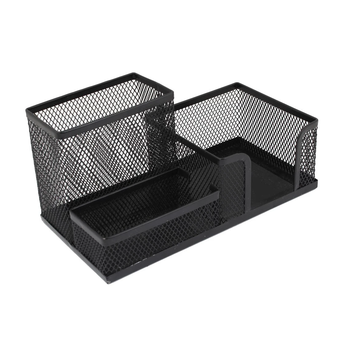 

HOT-Students Office Desk Mesh Style 3 Compartments Metal Pen Holder Black