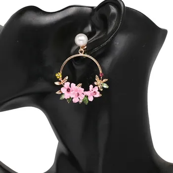 

Kawaii Big Gold Alloy Flower Pearl Drop Earrings for Women Hot Fashion Earrings New 2020 Wedding Party Wholesale Lots Bulk