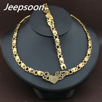 Hot Sell Wholesale Newest Fashion Stainless Steel Metal Silver and gold color Heart Necklace And Bracelet Jewelry Set SFKABADI