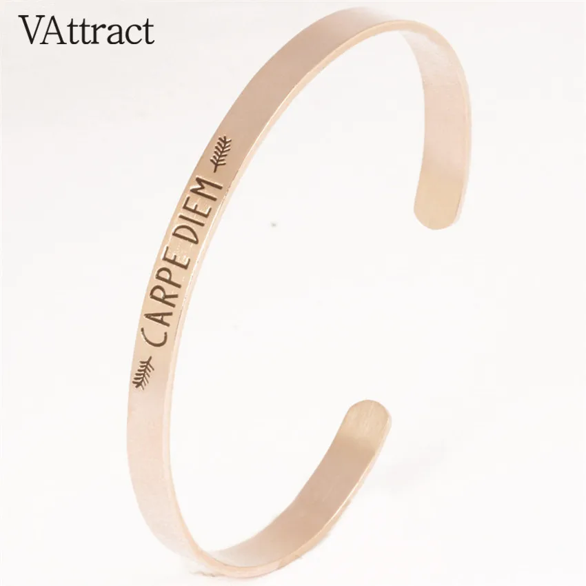 V Attract Stainless Steel individuality Jewelry Carpe Diem Cuff Bracelets For Women And Men Fashion Leaf Bangles