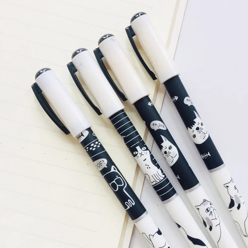 

3X Kawaii Meow Cats & Fish Bone Gel Pen Rollerball Pen School Student Stationery 0.5mm Blue Ink