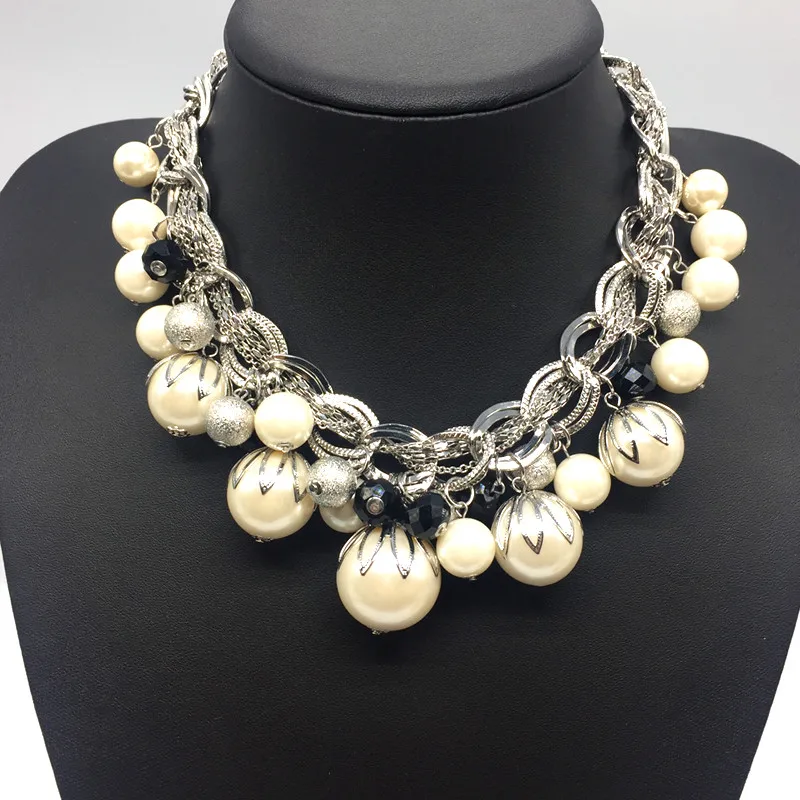 Серебряный Цвет ABS большое жемчужное ожерелье Чокеры массивные ювелирные изделия для женщин/Collares De Perlas/Grand Collier De Perles/Joyeria