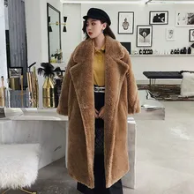 Новинка, зимнее шерстяное пальто с плюшевым мишкой, пальто розового и красного цвета, женская верхняя одежда, Женская куртка, плотное теплое Свободное длинное пальто