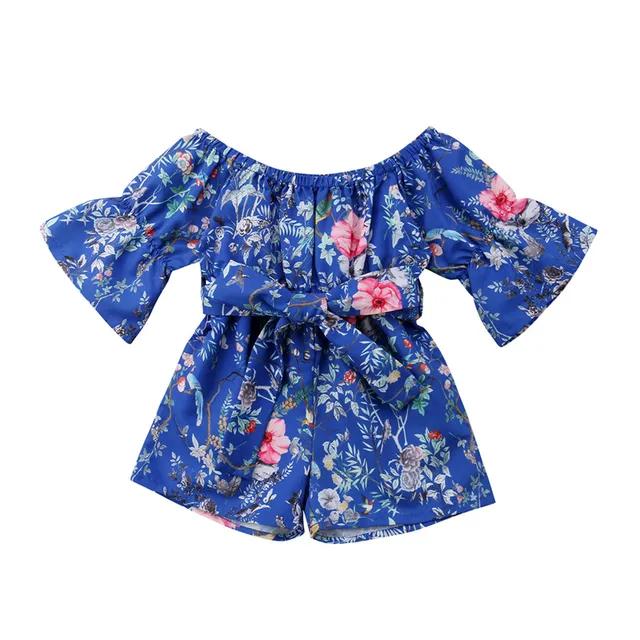 YOUNGER TREE Kids Toddler Baby Girls Summer Outfit Off-Shoulder Sunflower Overall Romper Jumpsuit Short Trousers Clothes