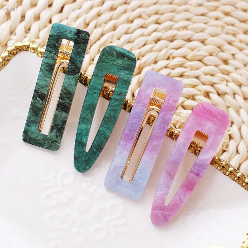 

AOMU 1PCS Vintage Acrylic Hollow Geometric Waterdrop Rectangle Hair Clips Tin Foil Sequins Hairpins Hair Accessories For Women