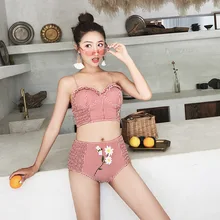 Женский летний костюм, купальник с высокой талией,, два предмета, купальник из двух частей, для девушек, корейский стиль, Раздельный купальник, женский бикини, набор, сексуальная девушка