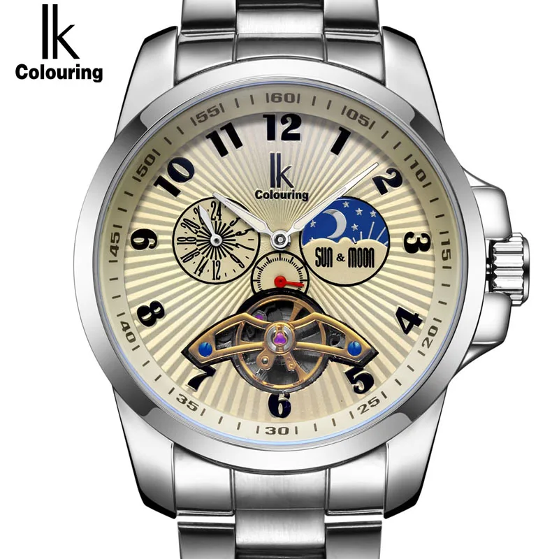 

IK Colouring Brand Sub Dial Automatic Self Wind Watch Multifunction Luminous Hollow Back Cover Fashion Casual Business Watch