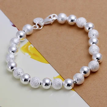 

high quality fashion 8MM chain Silver color Jewelry charm bead Bracelet women lady wedding party , tag free shipping H084