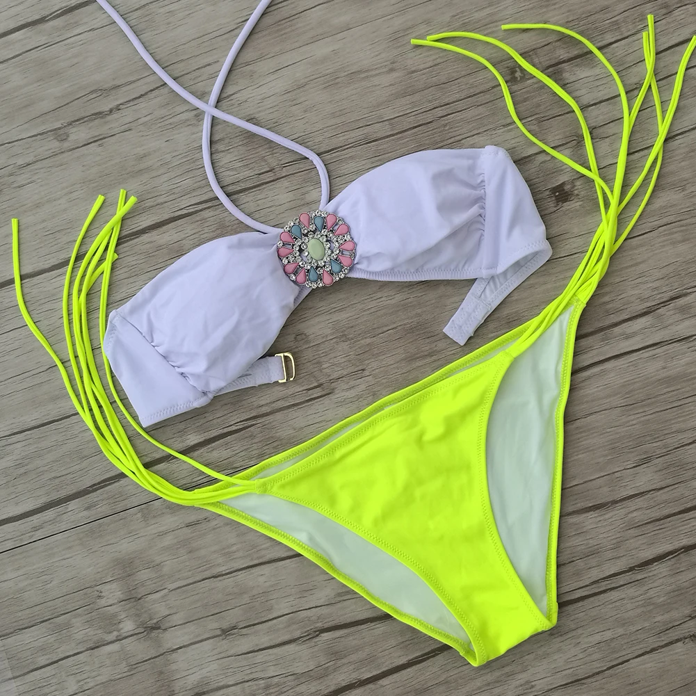 

Women Designs Secret Crystal Diamond Bikini White Top Bottom Swimsuit Biquini brazilian Bathing Suit Sexy Swimwear