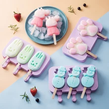 Cartoon Ice Snowman Maker Popsicle Molds Silicone Ice Lolly Maker Tray With Sticks Children Pop Mould Creative Kitchen Diy Tools zhenxing 4 cup ice pop making molds w sticks translucent white green