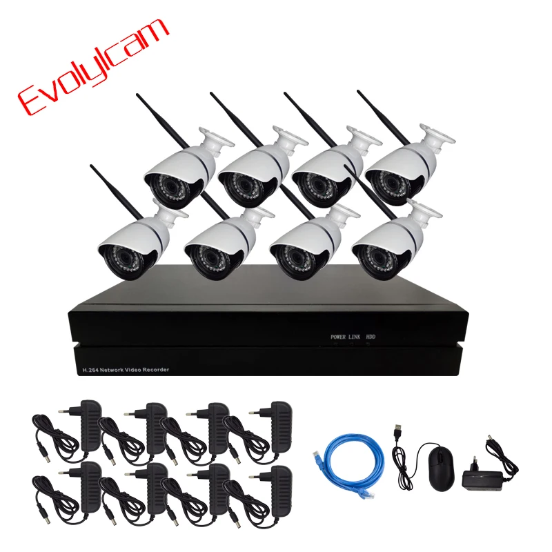 Evolylcam 4CH/8CH NVR Беспроводной 2MP 1080 P IP Камера Onvif P2P Wi-Fi, уличная, инфракрасная, цилиндрическая камера видеонаблюдения CCTV системный комплект для фотокамеры