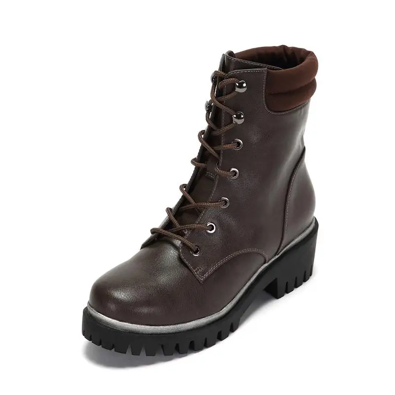 

Autumn Winter Women's Boots British Lace-up Square Heels Women's Shoes Tide Thick-soled Martin Boots England-style Botas Mujer