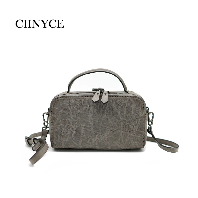 

Retro Tote Genuine leather handmade Women handbag female Small square shoulder bag first layer cowhide Messenger Bags Diagonal