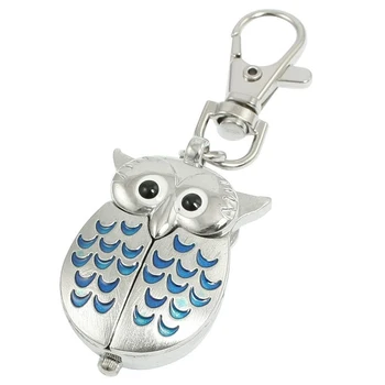 

Silver Blue Lobster Clasp Key Ring Metal Owl Shape Quartz Watch