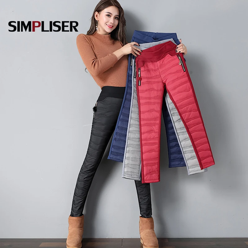 Goedkoop 2018 Femme Broek Down Katoen Vrouwen Winter Broek Zwart Rood Vrouwelijke warm Potlood Broek Plus Size 4XL Met Fluwelen Pantalon legging
