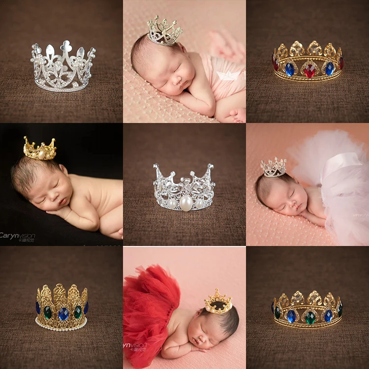 Барокко ребенок полный детский золотой драгоценный камень фотография маленькая корона тиара Корона Новорожденный Фотография реквизит