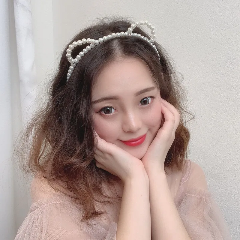 

M MISM Fashion Women Pearl Hair Bands Cosplay Bear Ear Headbands For Girls Wedding Hair Accessories Hairband Girls Gift