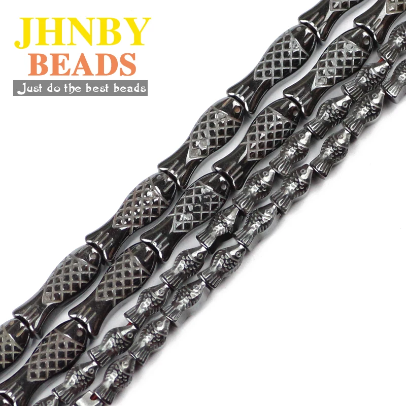 

JHNBY Fish Shape Black Hematite bead High quality Natural Stone Loose beads for Jewelry bracelet Making DIY Findings Accessories