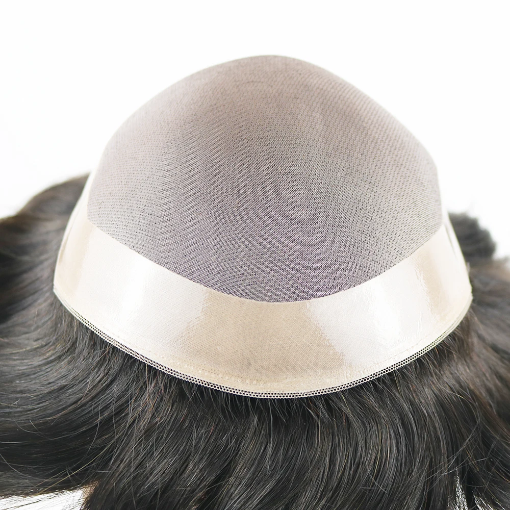 SimBeauty Men's Toupee Fine Mono Toupee Poly Coating Hairpieces Durable Hair Replacements Hair Systems for Men