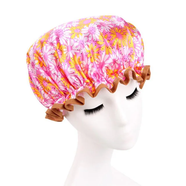 1PC Bathroom Accessories Waterproof Shower Cap Elastic Band Hat Bath Cap Cute Cartoon Shower