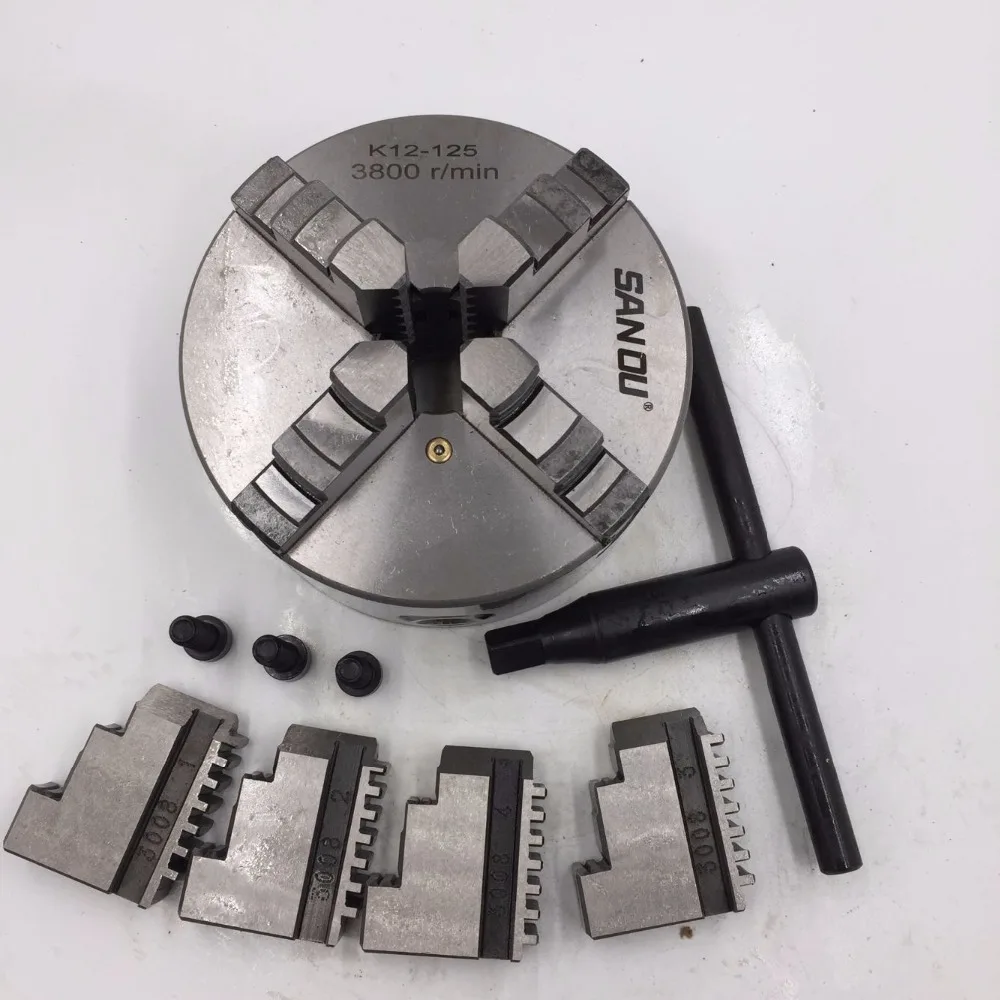 5" Lathe Chuck 125mm 4Jaw Self centering Four Jaw Hardened Steel Plain