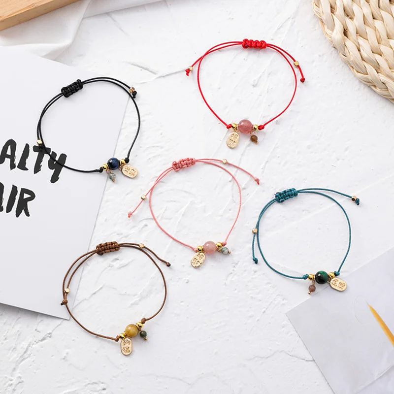 

2019 Minimalist Bead Charm Bracelets Bangles For Women Best Friend's Red String Rope Lucky Bracelet With Gold Carved Letter