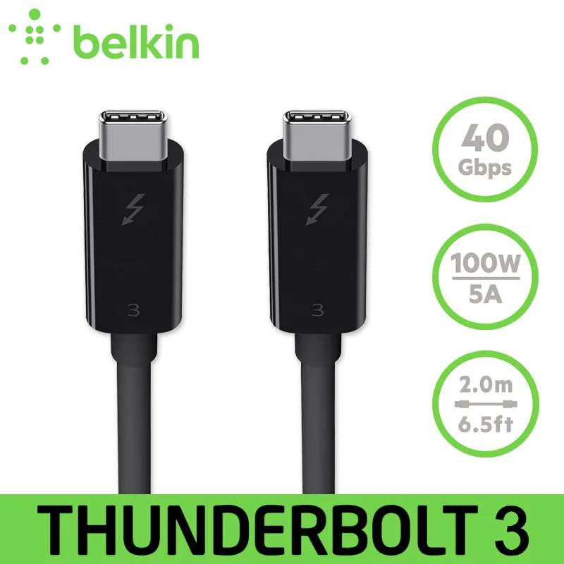

Belkin Original Thunderbolt 3 Cable (USB Type-C to USB-C) 100W/40Gbps for MacBook Pro for iMac Pro with Retail Package