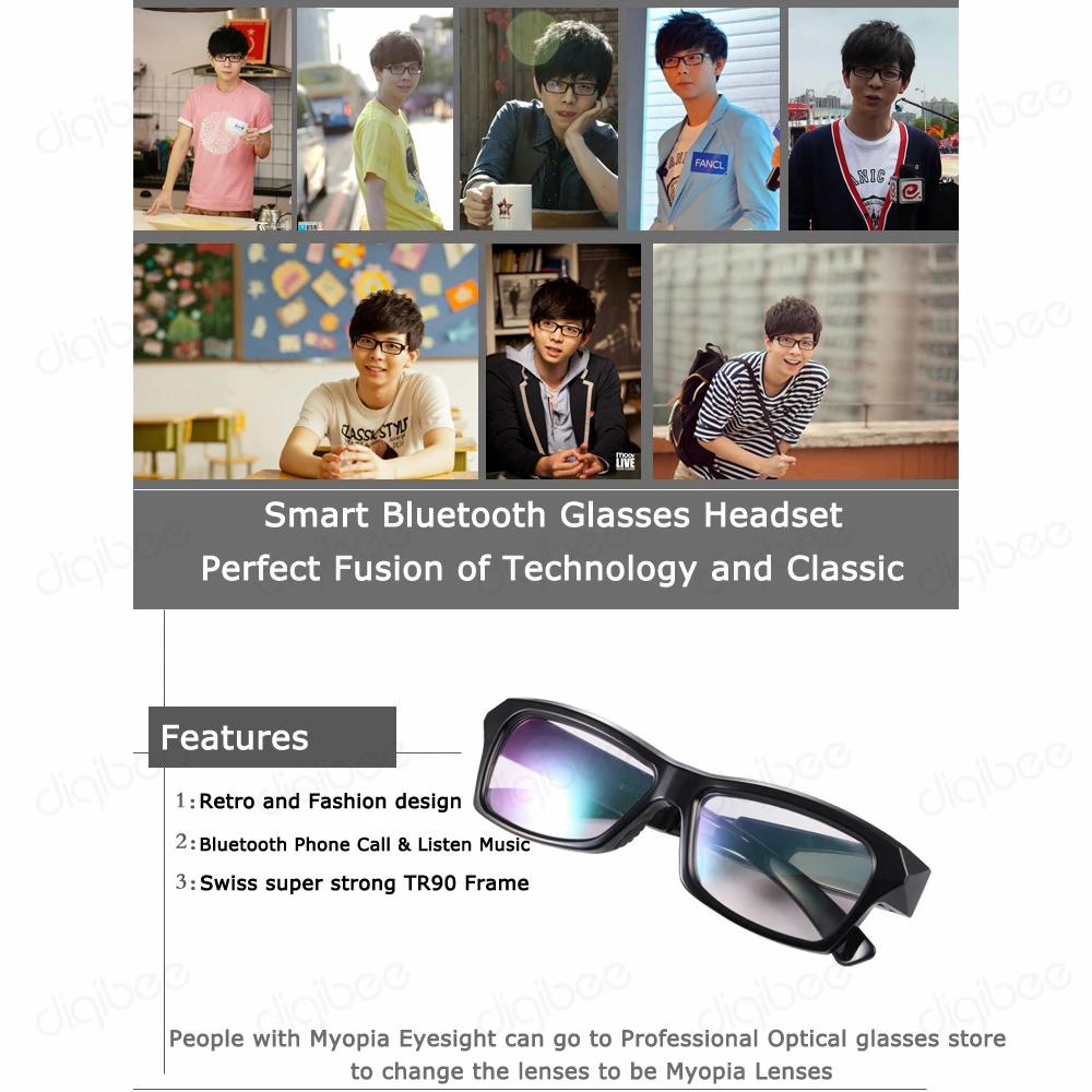TR90 Рамки оптические очки Bluetooth стерео гарнитура наушники с микрофоном для iPhone X huawei Xiaomi OPPO смартфонов C1BT