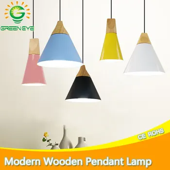 

Modern pendant lights Lamparas led lamp Colorful Aluminum lamp shade Wood Pendant Lamp Dining Room Lights For Home Lighting