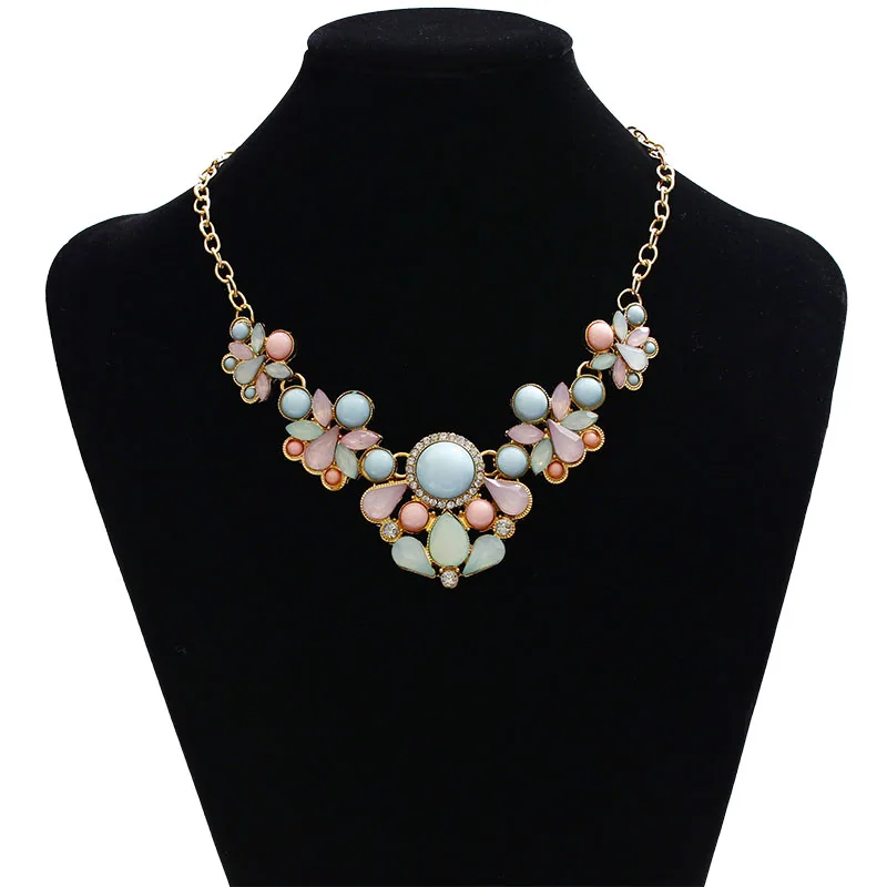 

1Pc Fashion Girl Lady Jewelry Flower Women Pendant Chain Crystal Choker Chunky Statement Bib Necklace Flower Blue New Luxury