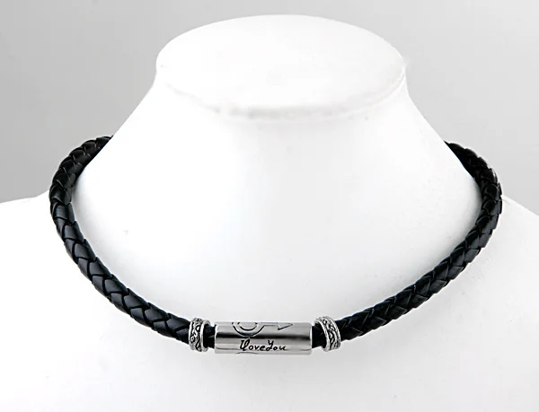 

1PCS Tibet Silver Black Goth Punk Leather Braided Cord Necklace Choker 0.43"