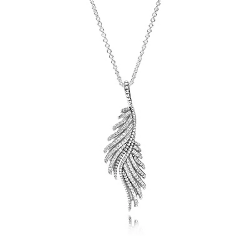 

Pandulaso Majestic Feather Pendants Necklaces Clear CZ Fashion Angel Wing Crystal Choker Necklaces for Women Silver 925 Jewelry