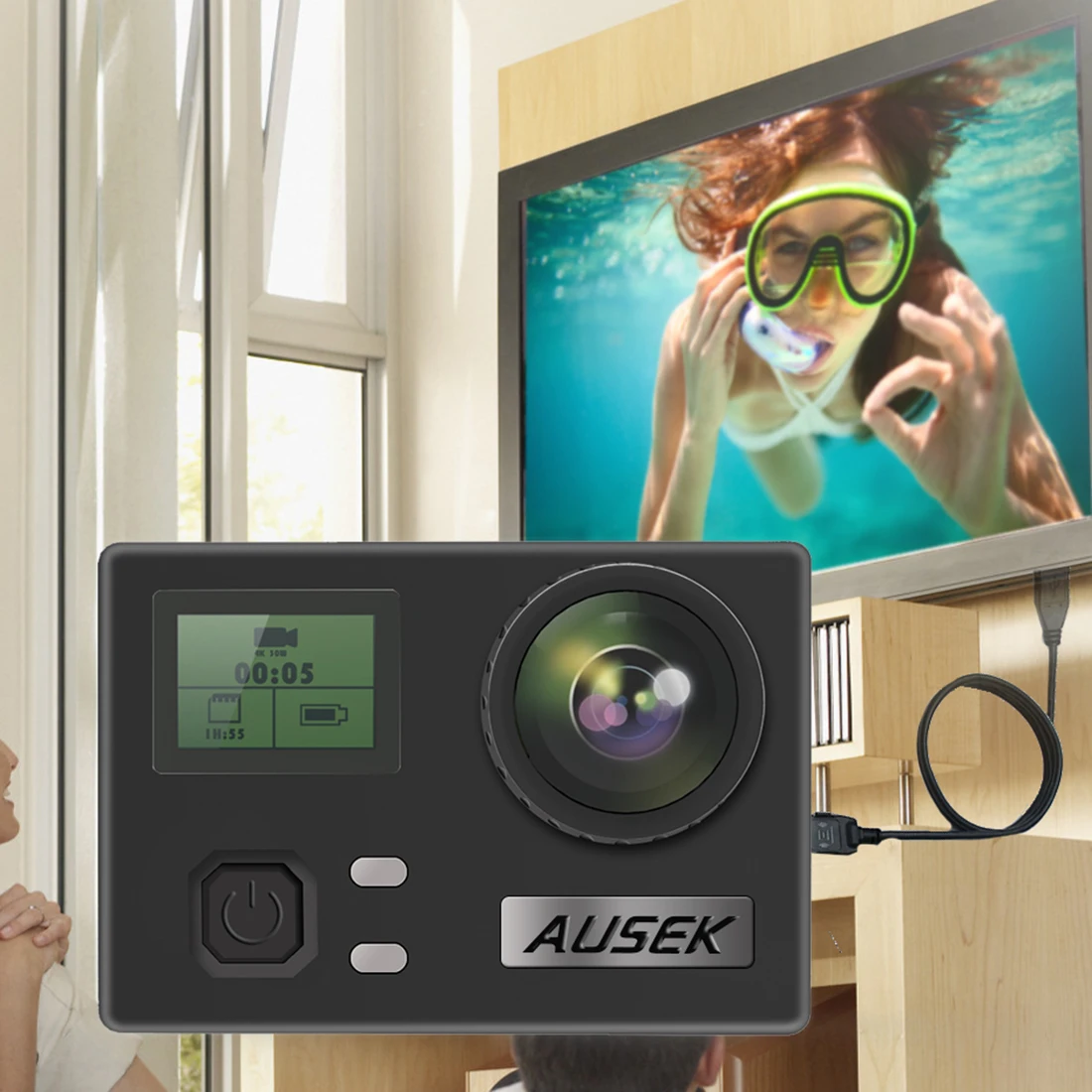 AUSEK Private mode ultra-thin 4K sports camera waterproof camera wifi aerial DV gyroscope anti-shake