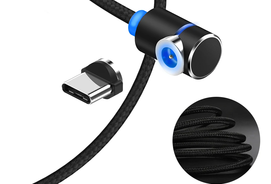 TOPK 90 градусов L Тип Магнитный кабель, СВЕТОДИОДНЫЙ Магнитный зарядный кабель для iPhone Xs Max X 8 7 5 и Micro USB кабель и usb type-C USB C