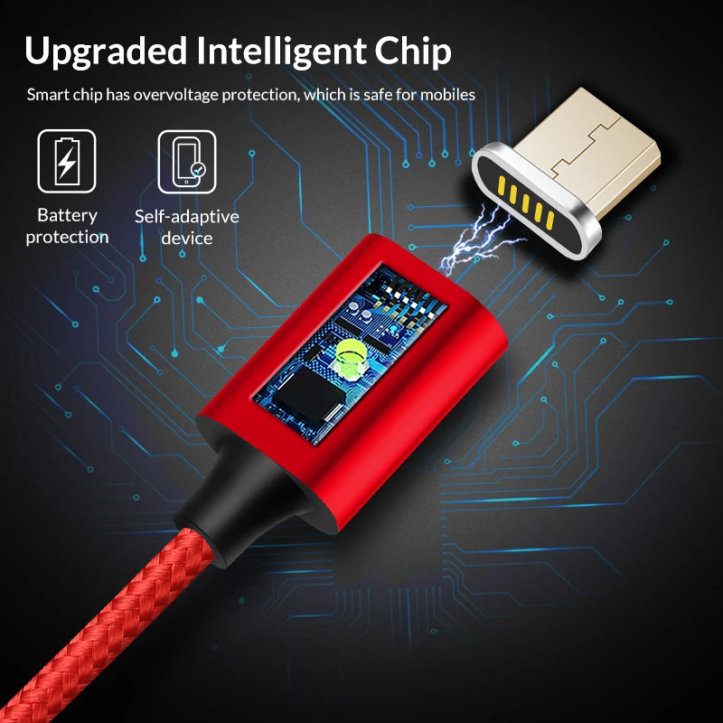 Магнитный светодиодный кабель Micro USB TOPK для Huawei P20 lite Samsung S9 S8 Xiaomi Redmi note 5 6Pro 1 м Type C