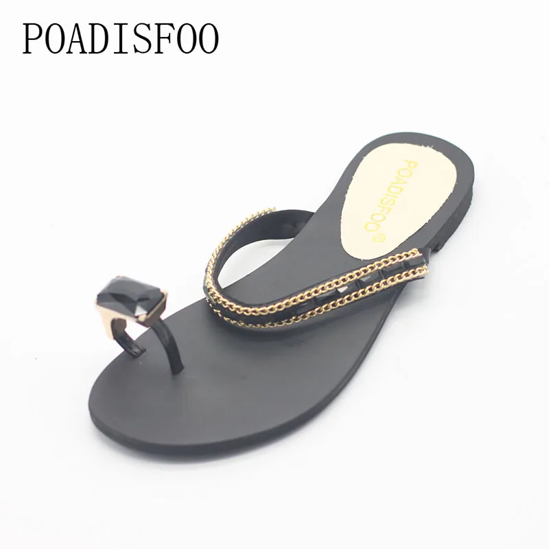 

PADISFOO Black Stone Women summer fashion new woman sandals Rhinestone Decoration Sleeve Belt Roman wind slippers .CBSL-PFN03