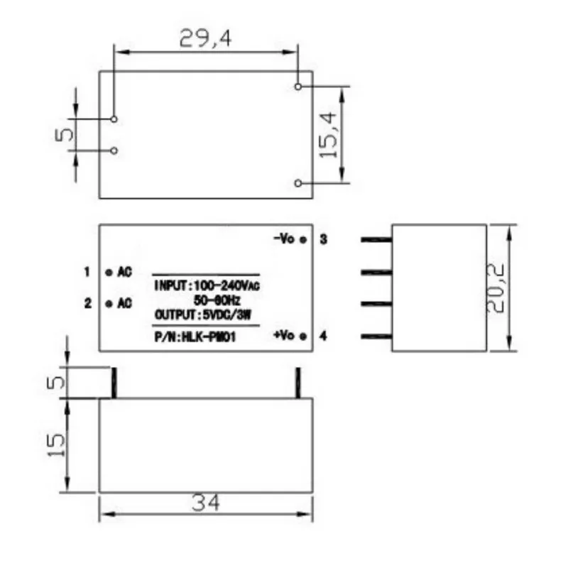 HLK-PM03 ac-dc 220 В до 3,3 В понижающий Бакс модуль питания Интеллектуальный бытовой выключатель конвертер