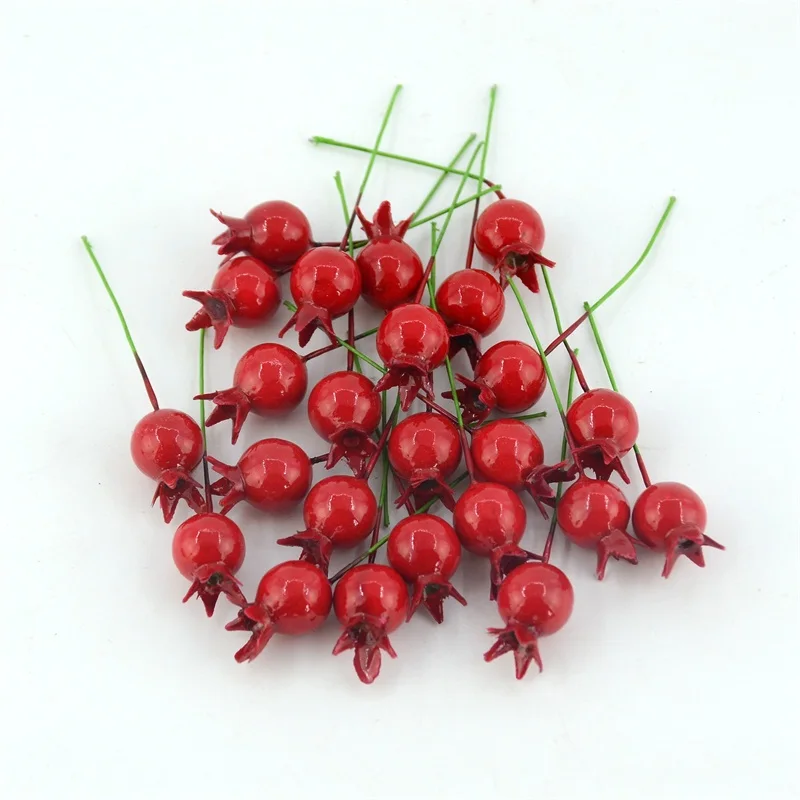 20 шт. маленький искусственный цветок с имитацией граната, фруктов, ягод, красного цвета, Рождественская вишня, свадебное украшение