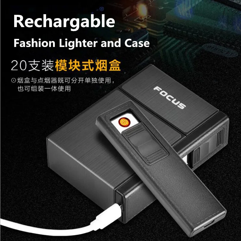 Съемный портсигар с зажигалкой 20 шт. сигарета держатель табака коробка USB