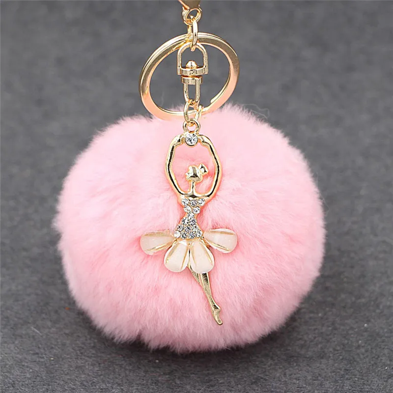 Fluffy Ball Keychain Ballerina Girl Real Rabbit Fur Ball Keychain Car