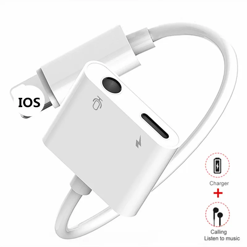 

For iPhone To 3.5mm Jack AUX Headphones Audio 2 in 1 For iphone X XS Max XR 7 8 Plus Lighting Plug Charger Adapter IOS 12 System