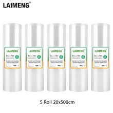 LAIMENG вакуумные пакеты для вакуумного упаковщика Sous Vide пакеты для хранения 5 рулонов 20 см X 500 см рулон вакуумного уплотнения для вакуумной упаковочной машины R114