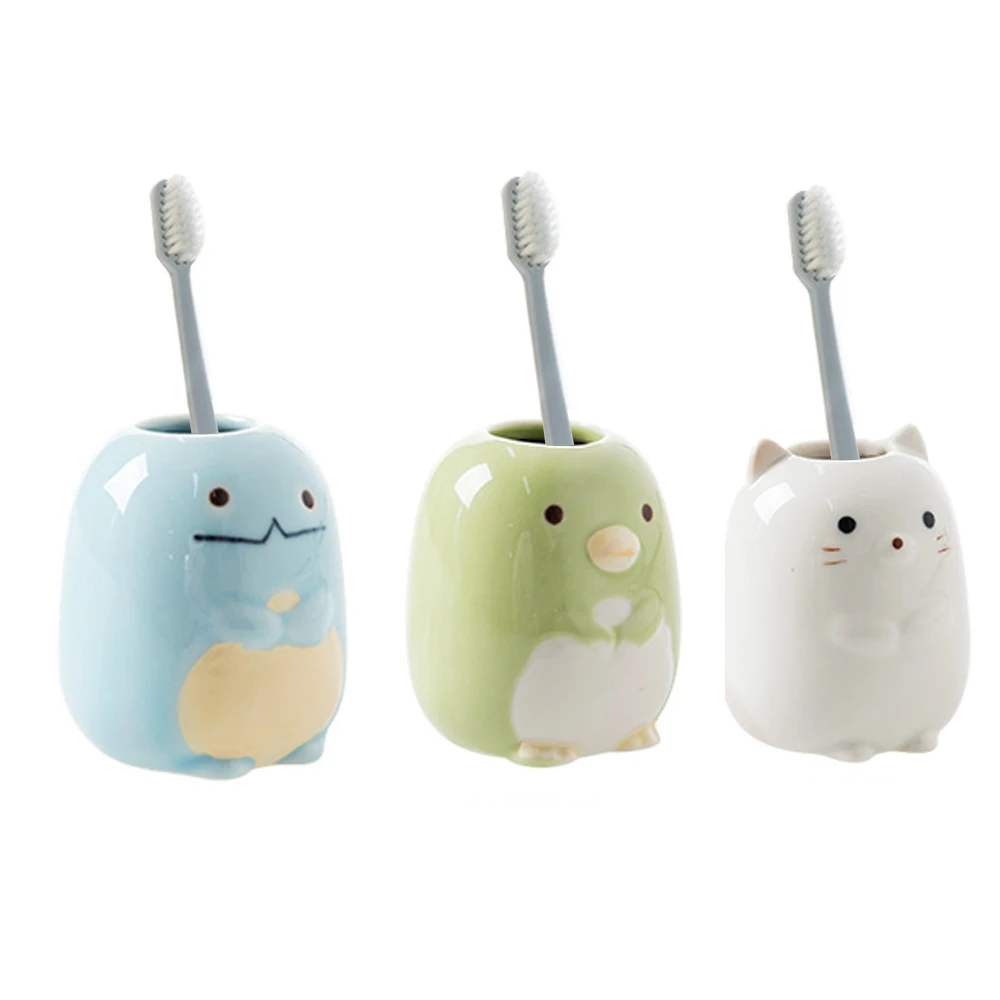 1 Pcs Cute Animal Ceramic Toothbrush Holder Storage Rack Bathroom