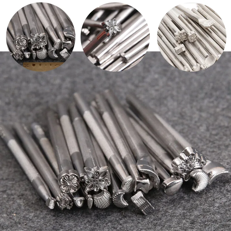 20pcs/set Metal Leather Tools DIY Leather Working Saddle Making Tools Set Carving Leather Craft Stamps Set Craft