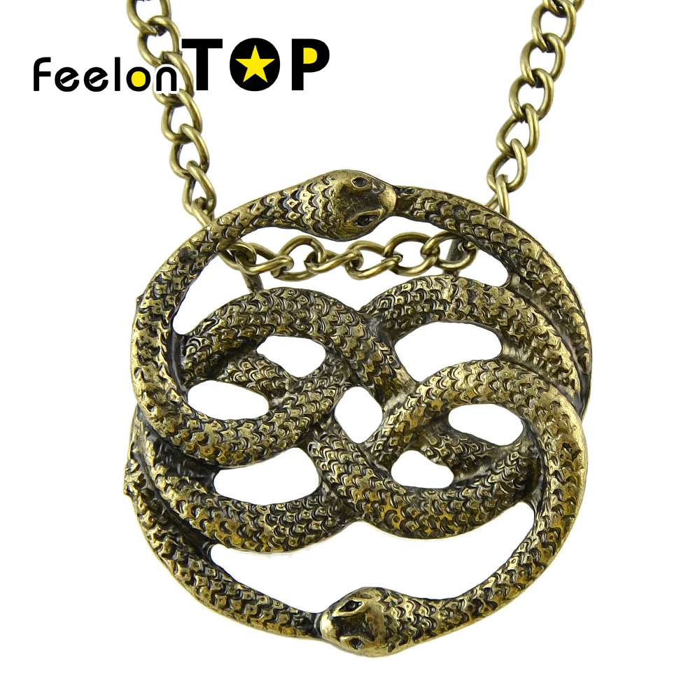 Steampunk Bronze Gold-Color Necklace Vivid Cute Two Lingering Snake Silver Color Pendant Statement necklace For Women | Украшения и