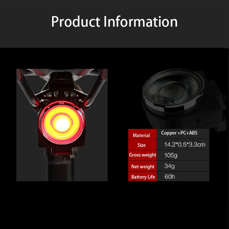 Perfect Bicycle Rear Light Smart Colorful MTB Cycling Taillight Rechargeable LED USB Waterproof Safety Warning Mountain Bike Tail Light 1