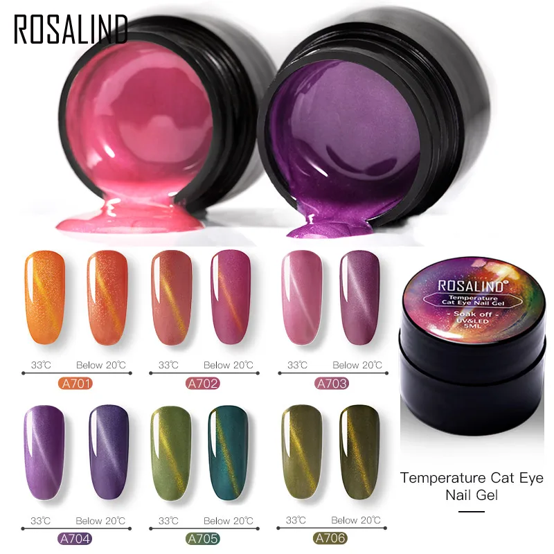 

ROSALIND Temperature Change Cat Eye Gel Nail Polish Hybrid Varnishes 5ML Vernis Semi Permanent UV Gel Varnish For Manicure